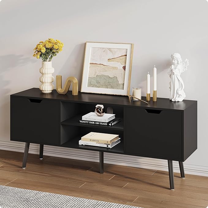 ALINE FURNITURE Black TV Stand for 50 55 60 inch TVs by ALINEFURNITURE