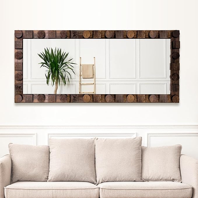 56x24 Inch Handcrafted Solid Wood Square Wall Mirror - Image 9