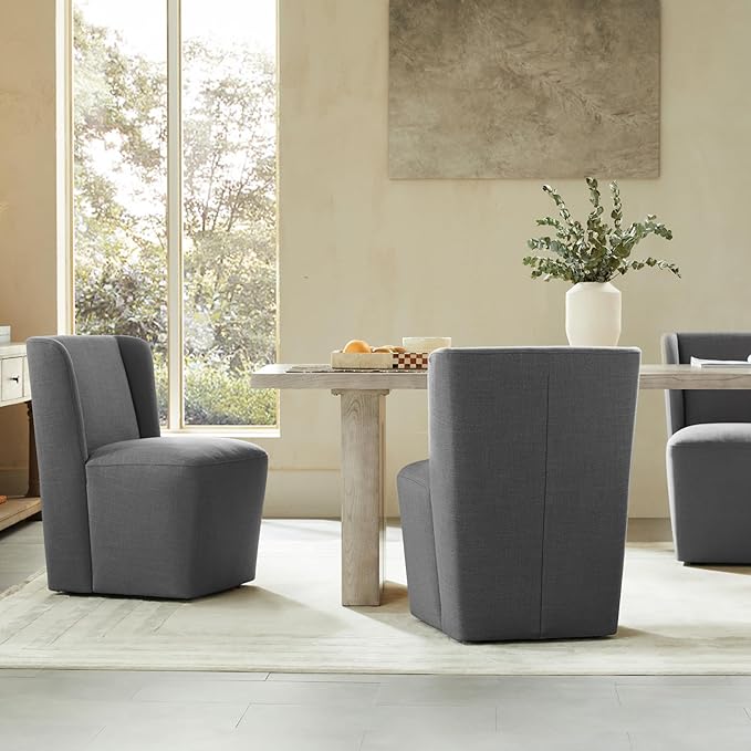 Dining Chairs with Casters No Assembly Upholstered Wingback Single Sofa Armless - Image 7