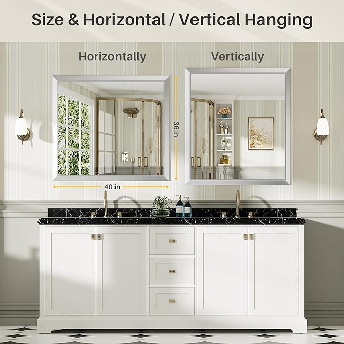 40x36 Inch Silver Bathroom Mirror - Image 6