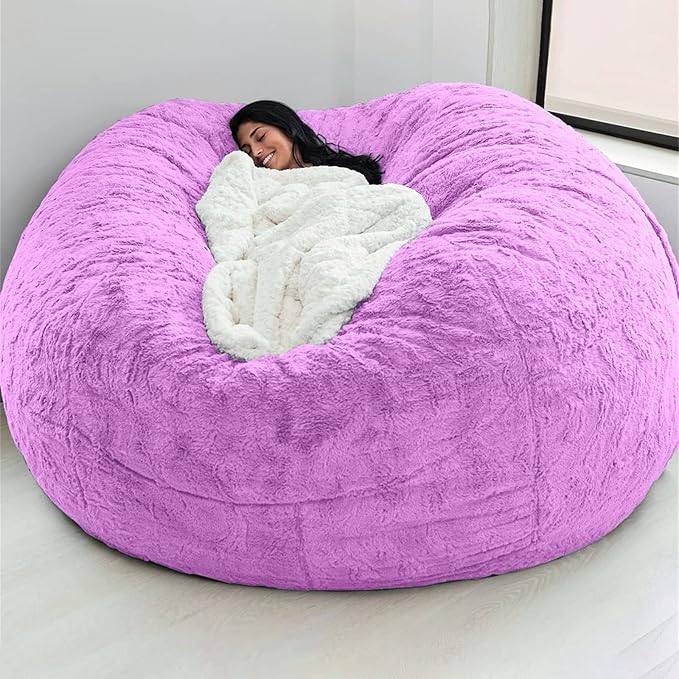 Giant Fur Bean Bag Chair Cover for Kids Adults, Living Room Furniture Big Round by LLPCKPB