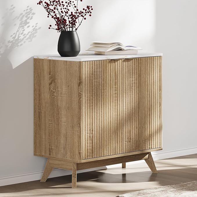 Buffet Cabinet with Storage, Fluted Multifunctional Storage Cabinet with 2 Doors - Image 8