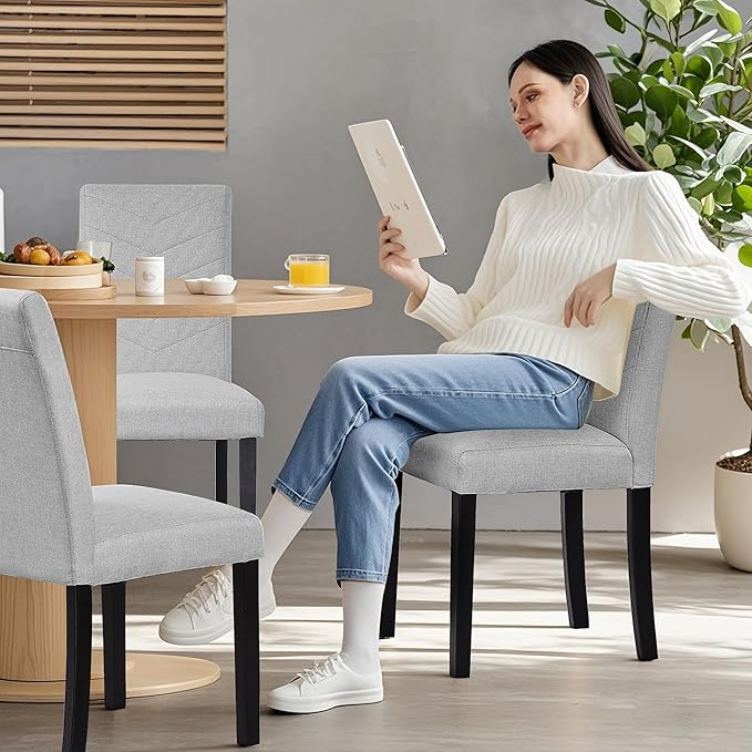 VECELO Upholstered Dining Chairs Set of 6, Fabric Wood Legs High Back - Image 5