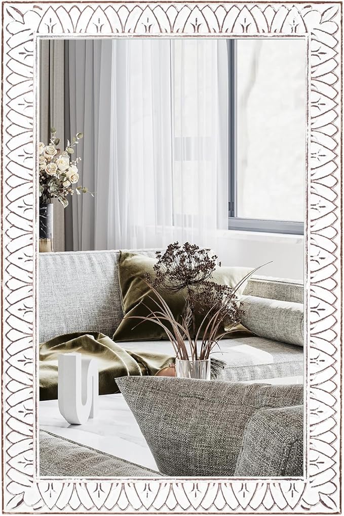 36x24 Inch Farmhouse Rectangle Wall Mirrors by XGGJWW