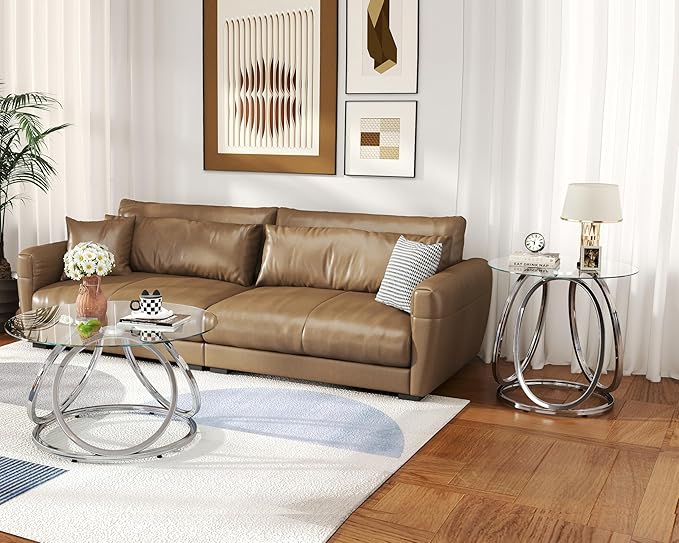 O&K FURNITURE Silver End Table for Living Room, Glass Side Table for Bedroom - Image 8