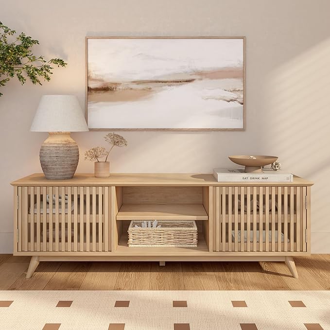 Plank+Beam Mid-Century Modern Wood TV Stand, Solid Wood Entertainment Console - Image 2