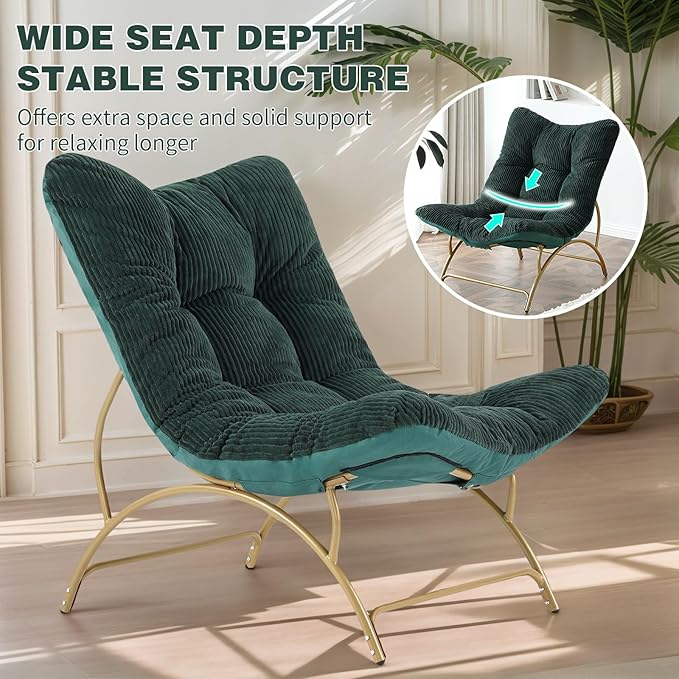 Welnow Accent Lounge Lazy Chair, Comfy Soft Leisure Metal Frame Reading Chair - Image 3