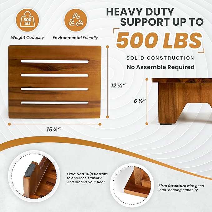Holana 6.5" Wooden Step Stool for Adults- 500 Lbs One Step Stools for High Bed - Image 2