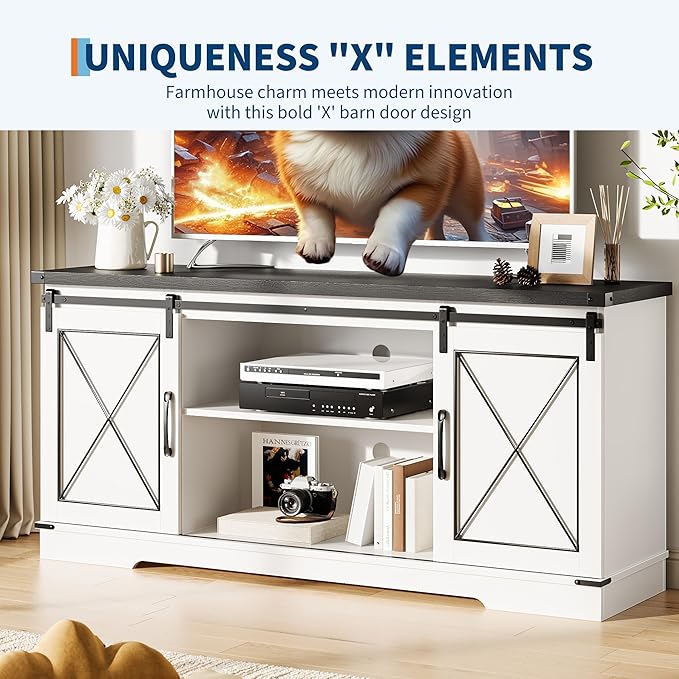 GarveeHome Farmhouse TV Stand for TV up to 65 Inches and Entertainment Center - Image 5