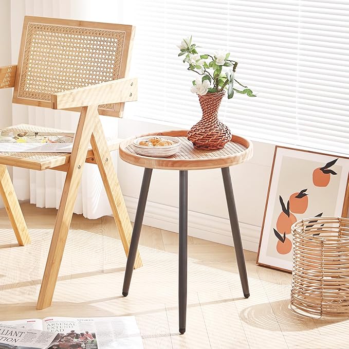 LITA Rattan Log Desktop Round Side End Table, Nightstand/Small Tables, Indoor - Image 3