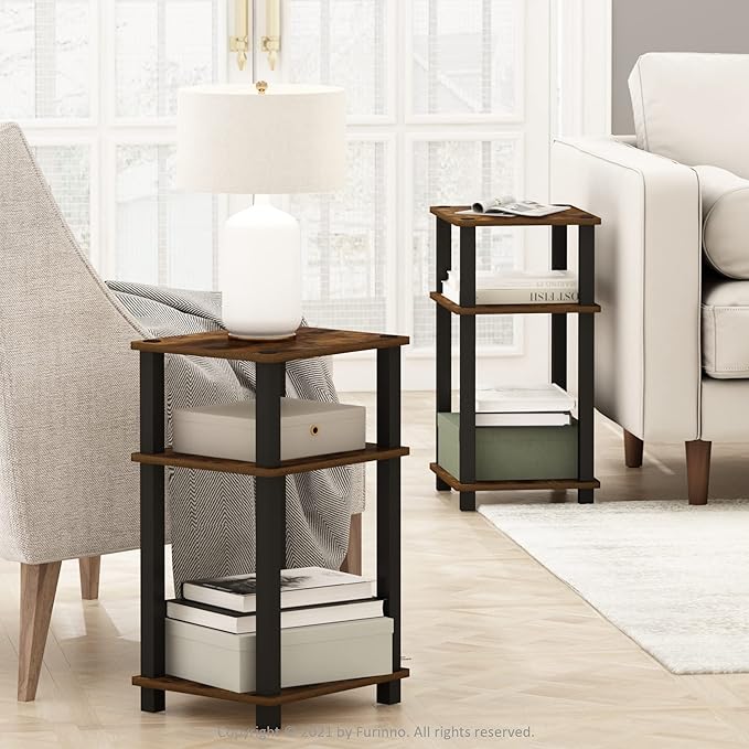 Furinno Just 3-Tier Turn-N-Tube End Table, Amber Pine/Black - Image 2
