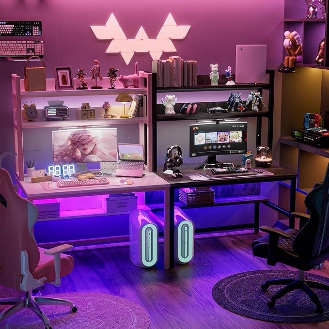 Aquzee Pink Desk with Hutch for Girls, 47in Computer Desk with Bookshelf for - Image 7