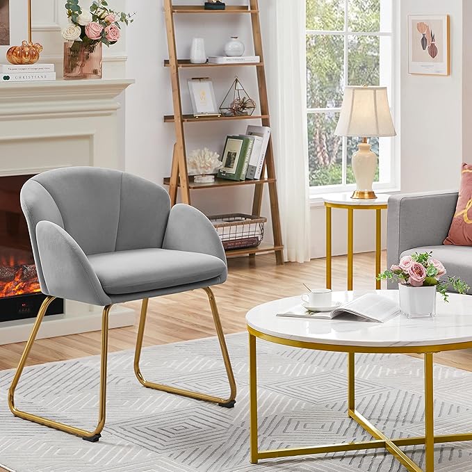 Yaheetech Flower Shape Velvet Vanity Chair, Modern Side Chair Armchair - Image 2