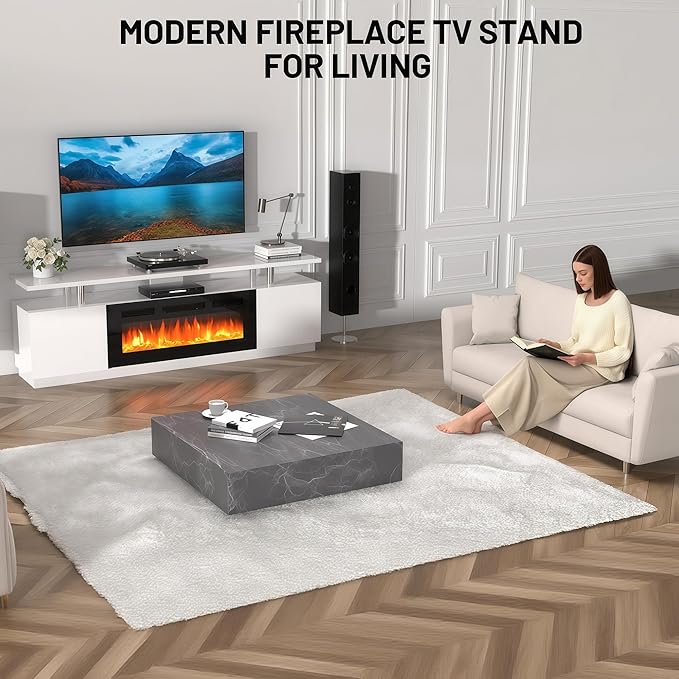 70" Fireplace TV Stand for TVs Up to 80", Entertainment Center - Image 4