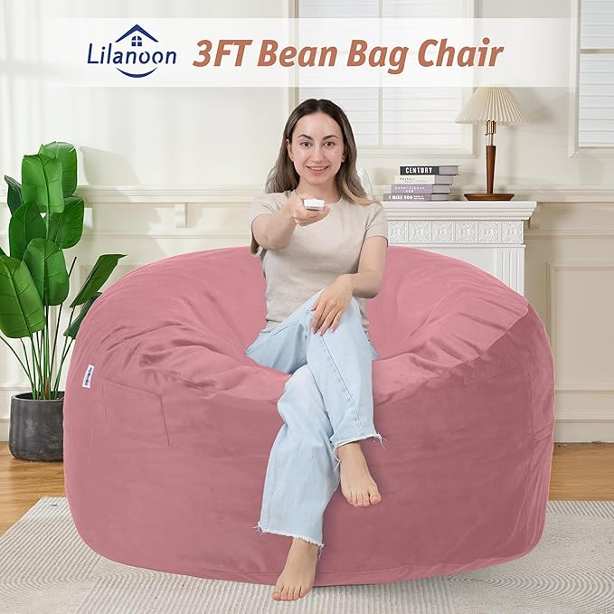 3FT Bean Bag Chair with Ultra Soft Velvet Cover Bean Bag Sofa with Memory Foam - Image 3
