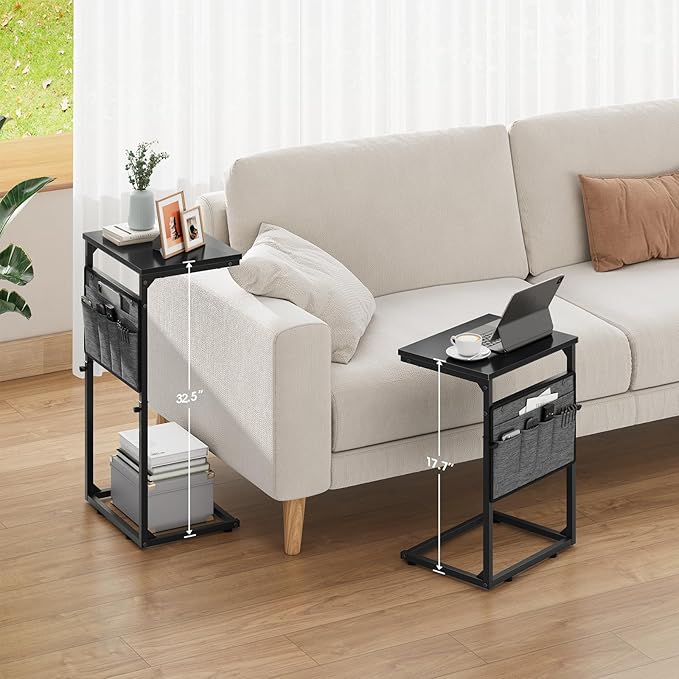 Vagusicc C Shaped End Table, Adjustable Height Small Couch Side Table - Image 2