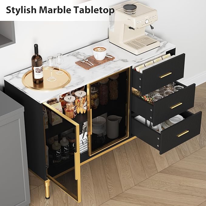 Buffet Sideboard Cabinet with Storage, 46.4" Large Fluted Kitchen Sideboard - Image 7