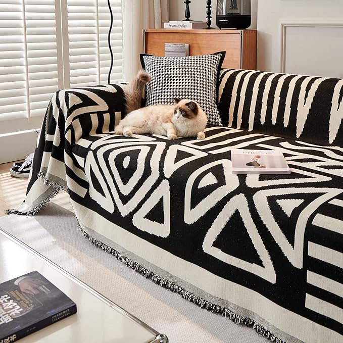 STACYPIK Reversible Boho Couch Cover Ivory Black Futon Armchair Slipcovecrs - Image 3