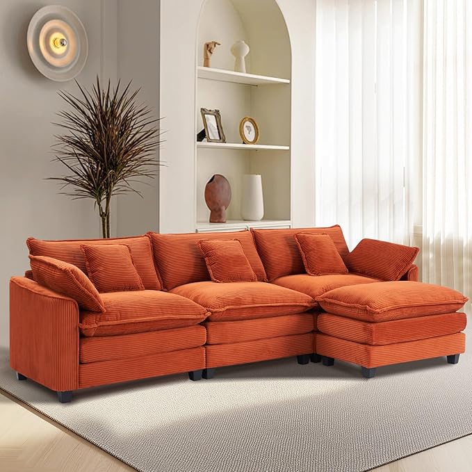 Furniliving 117‘’ L-Shaped Sofa, Luxury Corduroy Modular Sectional Couches by FurnilivingFurnitureforHome
