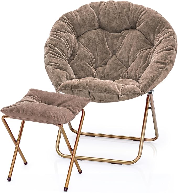 MoNiBloom Round Folding Faux Fur Saucer Chair by Monibloom