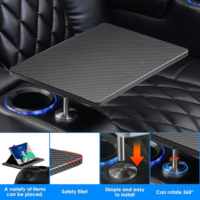 Home Theater Seating Series Swivel Tray Table Couch Carbon Fiber Pattern - Image 6