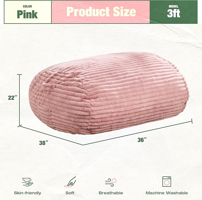 Hobestluk 3FT Bean Bag Chairs Adult Bean Bag - Image 2