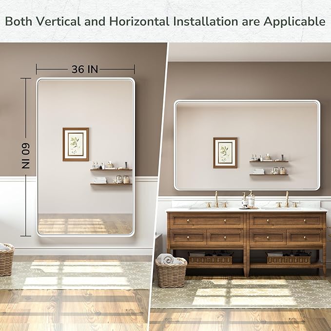 TokeShimi 60 x 36 Inch White Bathroom Mirror - Image 8