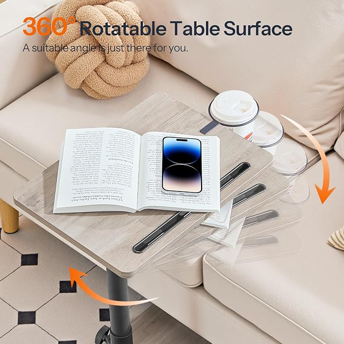 HOOBRO TV Tray Table, 360° Swivel Side Table Sofa Armrest Tray - Image 8