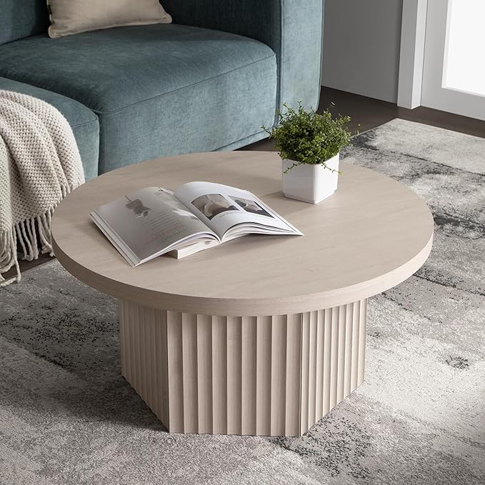 SICOTAS Round Coffee Table for Living Room, Mid Century Accent Tea Dining Table by SICOTAS