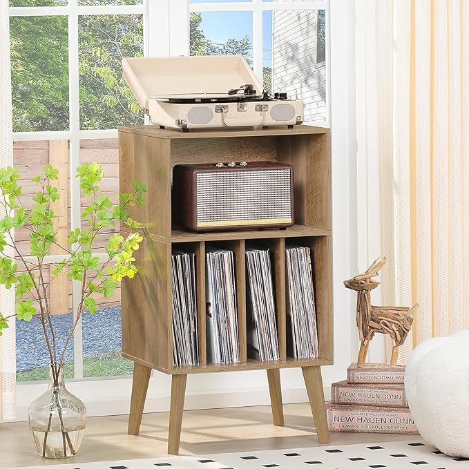Lerliuo Record Player Stand, Oak Turntable Stand Holds up to 160 Albums - Image 4