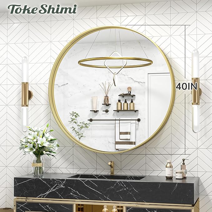 TokeShimi 40 Inch Round Gold Bathroom Mirror - Image 7