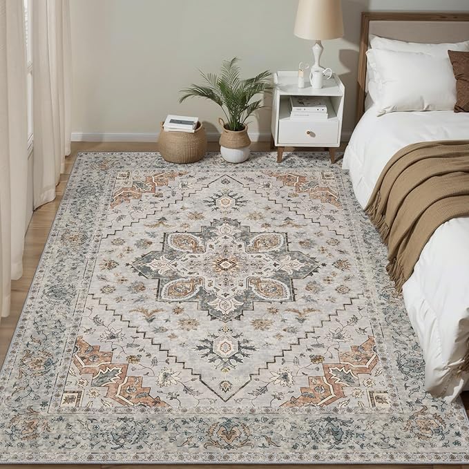 Tangsoo 4x6 Area Rug for Living Room, Washable Vintage Indoor, Distressed Taupe by Tangsoo
