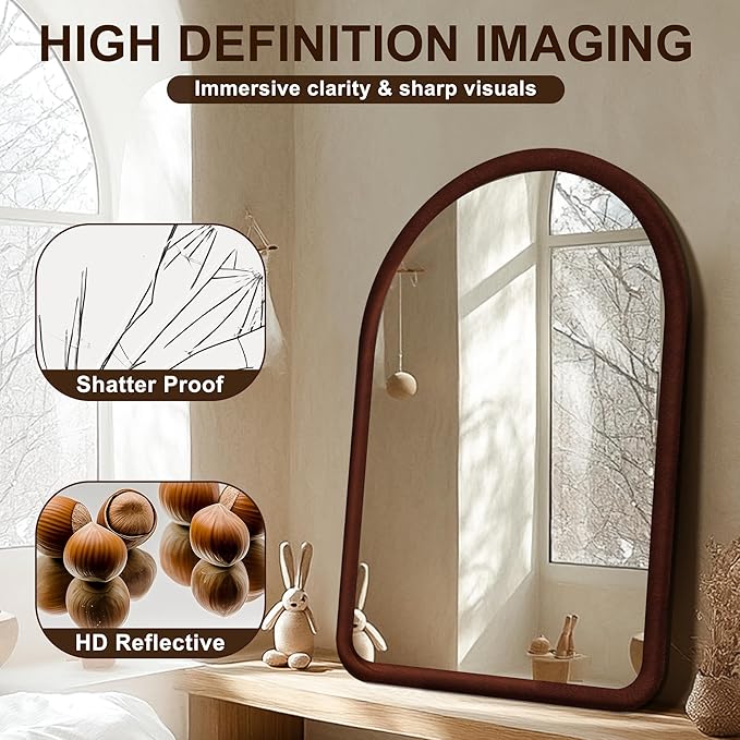 36"x24" Arched Bathroom Mirror, Wall Mounted Vanity Plush Flannel Frame Mirror - Image 4