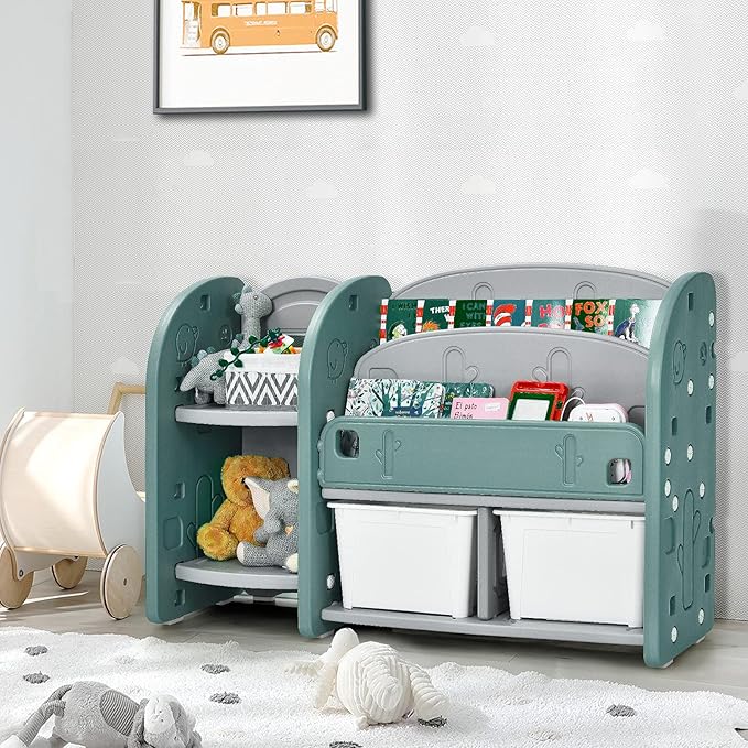Costzon Kids Toy Storage Organizer, Toddler Bookshelf Cabinet w/ 2-Tier - Image 8