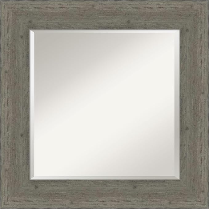 Amanti Art Grey Wall Mirror 27x27 Fencepost Grey Square Bathroom Mirror by AmantiArt