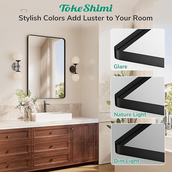 TokeShimi 60x28 Wall Mirror for Bathroom, Matte Black Bathroom Vanity Mirror - Image 6