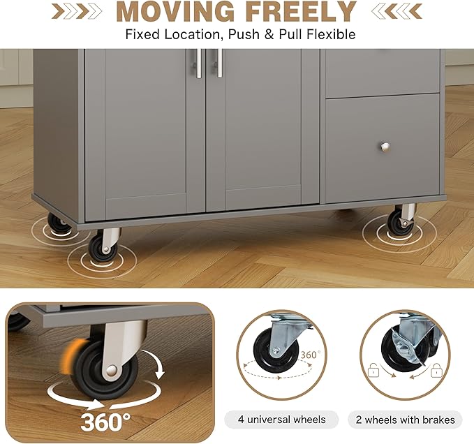 Shintenchi Kitchen Island with Folding Drop Leaf, Rolling Island Table with - Image 5