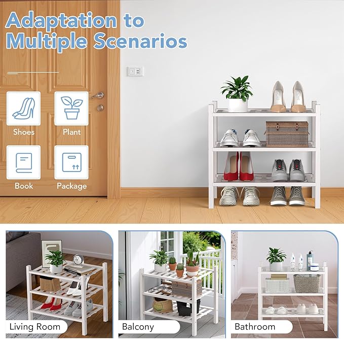 Haddockway small 3 Tier Bamboo Shoe Rack Storage Organizer, Small Space - Image 7