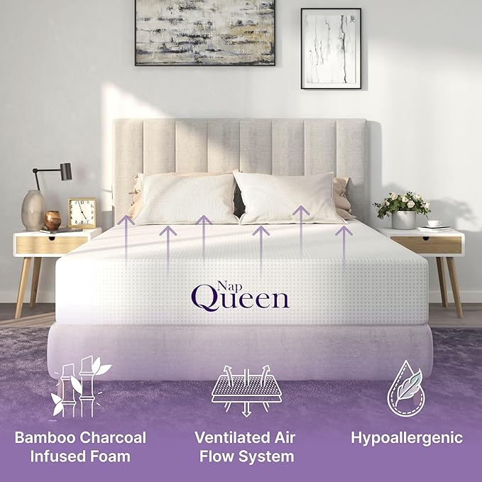 NapQueen 10 Inch Twin-XL Size Mattress, Bamboo Charcoal Memory Foam Mattress - Image 6