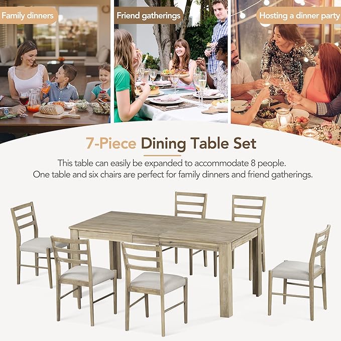 7 Pieces Dining Table Set with 6 Upholstered Chairs, Living Room Desk W/ 2 - Image 6