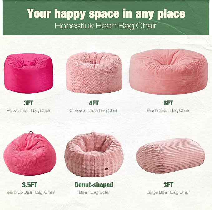 Hobestluk 3FT Bean Bag Chairs Adult Bean Bag - Image 8