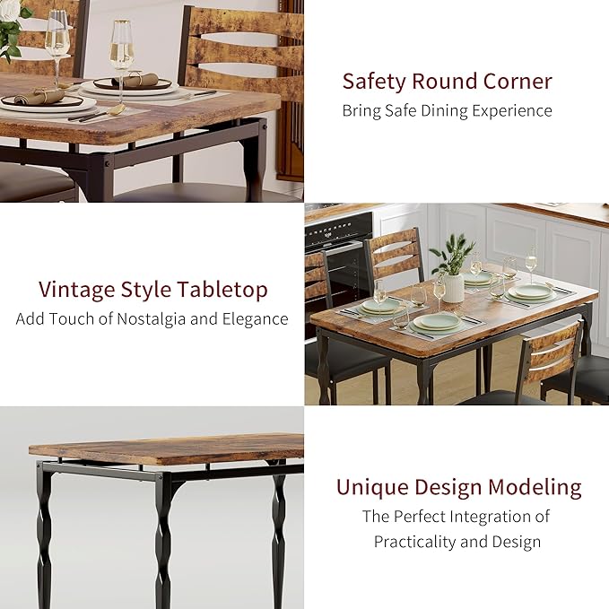 GarveeHome 5 Piece Dining Table Set, Industrial Style Dining Table and Chairs - Image 4