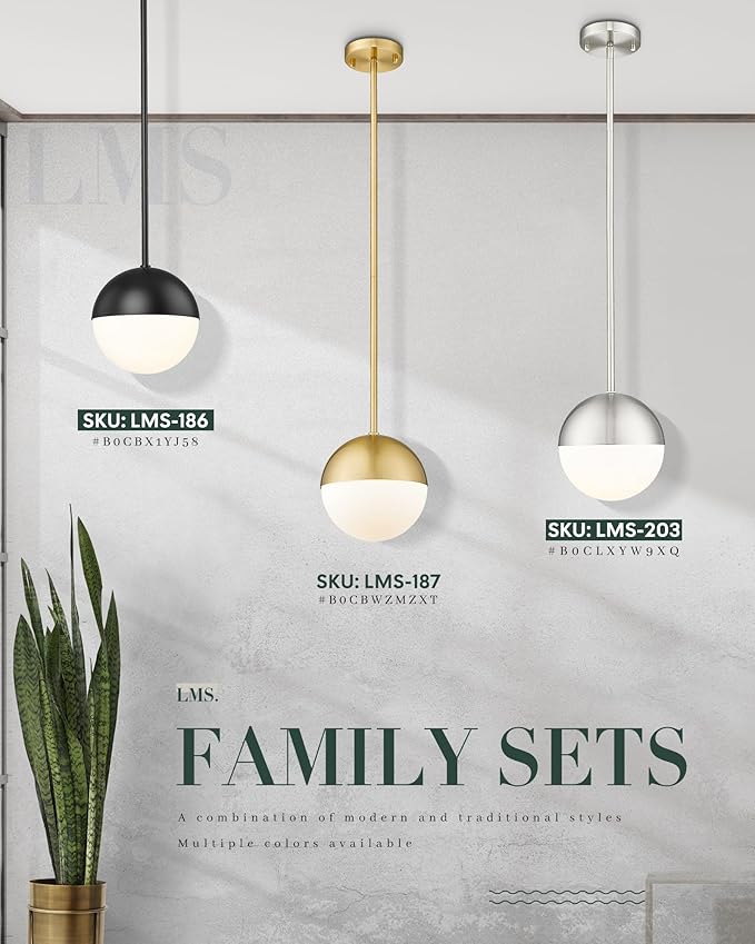 LMS 2 Pack Mid Century Pendant Lights, Matte Black Kitchen Island Light Fixtures - Image 8