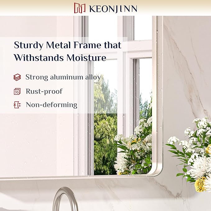 Keonjinn 30 x 30 Inch Brushed Nickel Bathroom Mirrors - Image 7