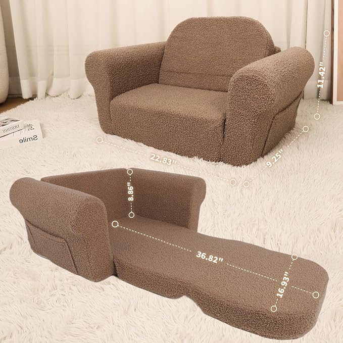 Chairs for Toddler, 2-in-1 Toddler Soft Teddy Baby Couch Fold Out, Convertible - Image 3