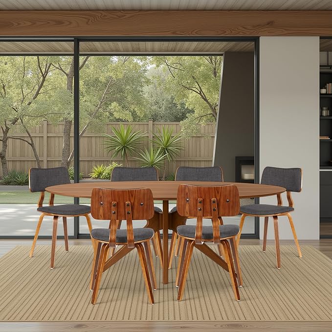Armen Living Jaguar Mid-Century Dining Chair in Walnut Wood and Charcoal Fabric by ArmenLiving