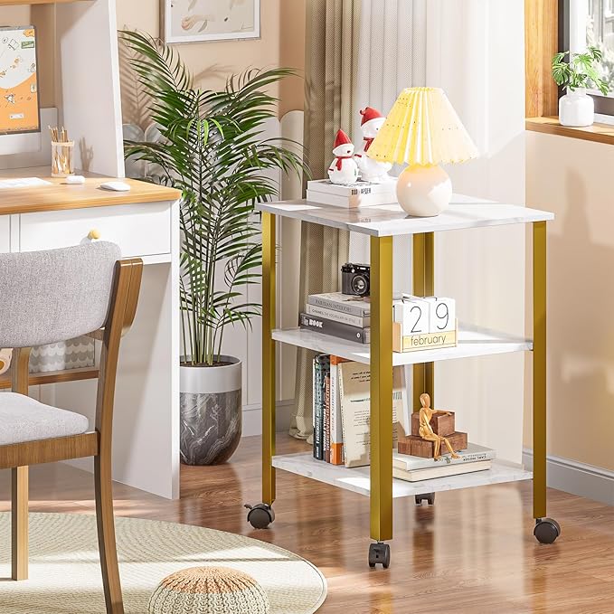 Side Table, End Table with Wheels, Printer Stand with 3-Tier Storage, Bedside - Image 5