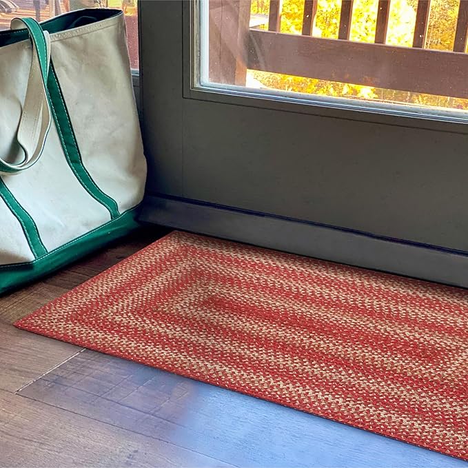 Homespice 20x30” Red Rect. Braided Rug. Apple Pie Red Jute Rug. Uses- Entryway by Homespice