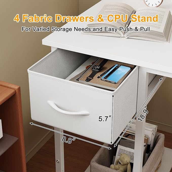 Computer Desk with 4 Drawers, 47 Inch Office Table with Storage, Gaming with - Image 5