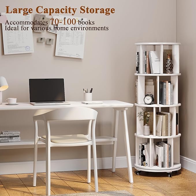 4 Tier Rotating Bookshelf Tower, 360 Spinning Bookcase Carousel - Image 3